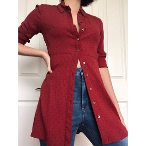 Free people burnt orange polka dot shirt dress